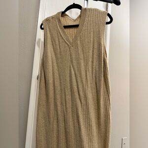 Tan Ribbed Knit Sleeveless Sweater dress